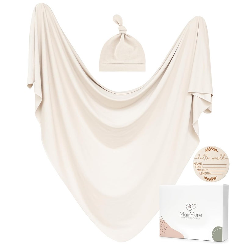 MairMore Baby Swaddle Receiving Blankets with Matching Beanie Set Newborn Nursery Swaddle Wrap for Baby Girls and Boys (Apricot) - Image 1